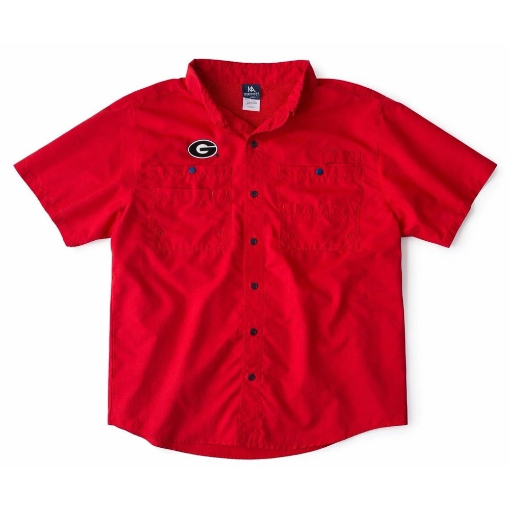 Knights Apparel Univ Of Georgia‎ Logo Embroidered Bulldogs Button Up Shirt Large